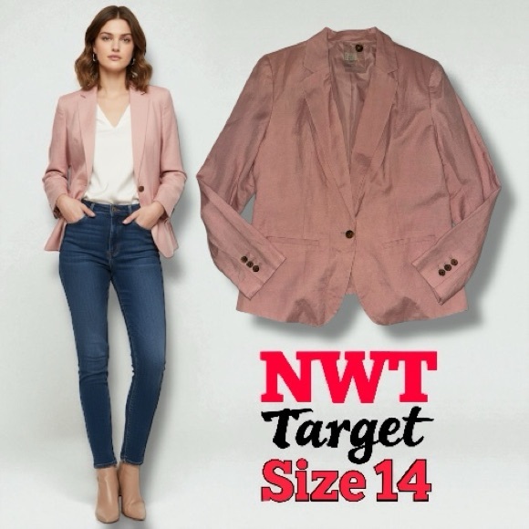 A New Day (Target) NWT Blazer Jacket Pink Linen Business Casual Chic Women’s 14 - Picture 6 of 16